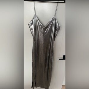 Gianni Bini Metallic Gray Midi Dress Size Medium